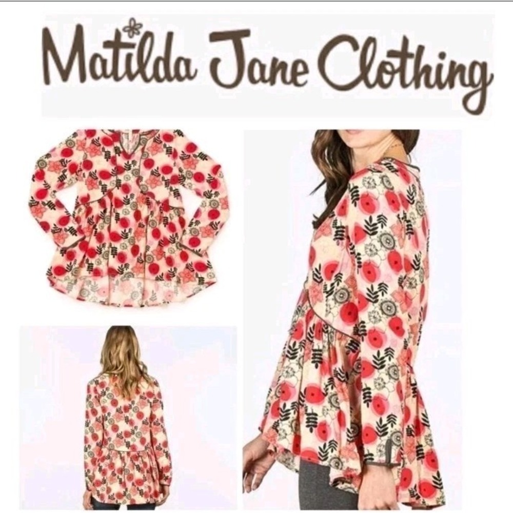 Matilda Jane Mistletoe Magic Floral Peplum‎ Top S Duck Tail  Whimsy Fairy Flowy